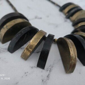 BRASS & HORN TORTOISE ART DECO STATEMENT NECKLACE BIB COLLAR